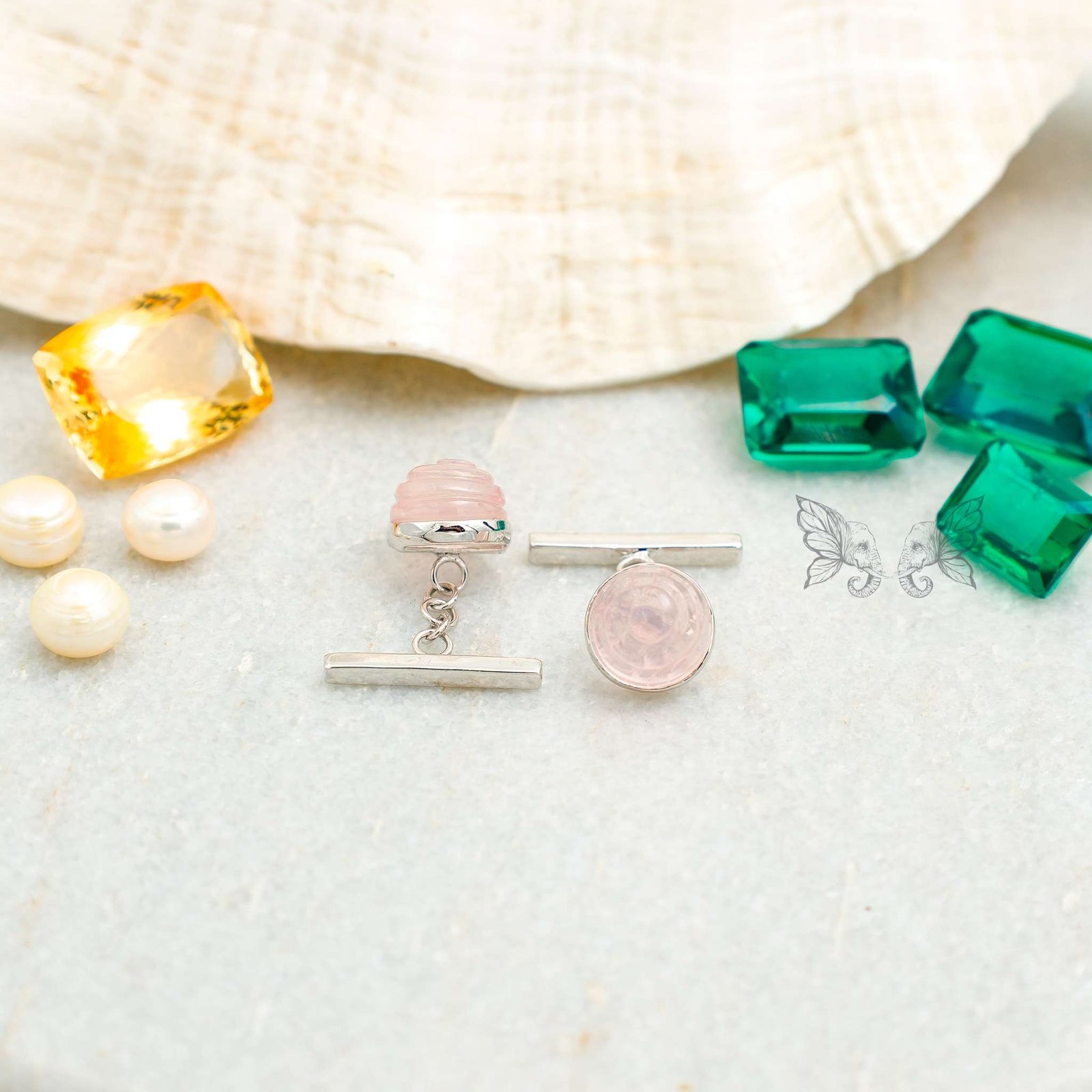 silver cufflinks 15 (5) rose quartz Silver Cufflinks for Men