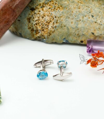 Blue Topaz Silver Cufflinks for Men